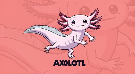 Cartoon axolotl character with pink background and cheerful expression  