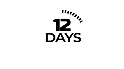11 days to go, 11 days count animation, motion graphics running numbers counting days,11 days in a month 11 days left, 4K HD video with white and black background .