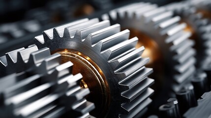 High-resolution perspective view of intricately aligned metal gear wheel in mechanical design