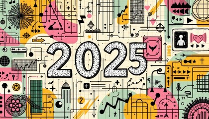 Futuristic Graphic Design Representing Vision and Creativity for the Year 2025 with Abstract Shapes and Patterns