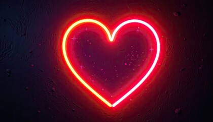 Vibrant Neon Heart Symbol with Radiant Glow and Colorful Background for Romantic and Creative Themes