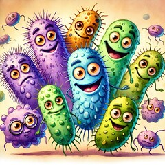 Naklejka premium A funny cartoon microbe with a playful expression, featuring whimsical details and exaggerated features, generative ai illustration