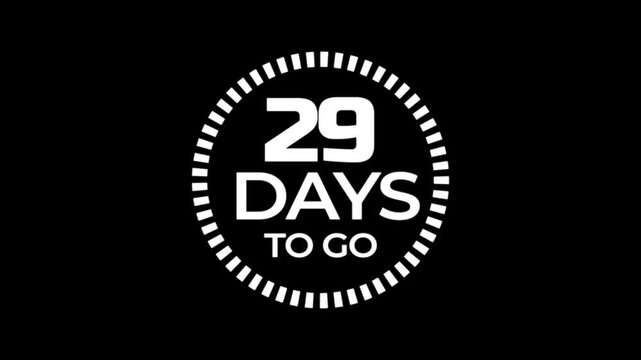 30 days to go, 30 days count animation, motion graphics running numbers counting days.30 days in a month 30 days left, 4K HD video with white and black background .