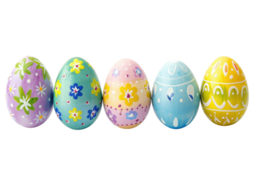 Colorful hand-painted Easter eggs arranged in a charming display showcasing vibrant floral designs perfect for spring festivities isolated on transparent background
