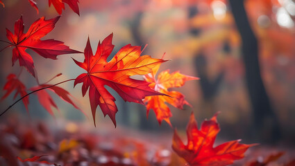 Serene Fall Foliage: Red and Orange Maple Leaves