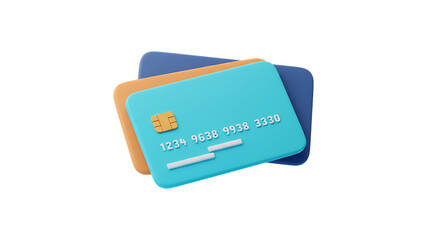 Blue and Orange Credit Cards with Chip and Numbers isolated on a transparent background payment finance