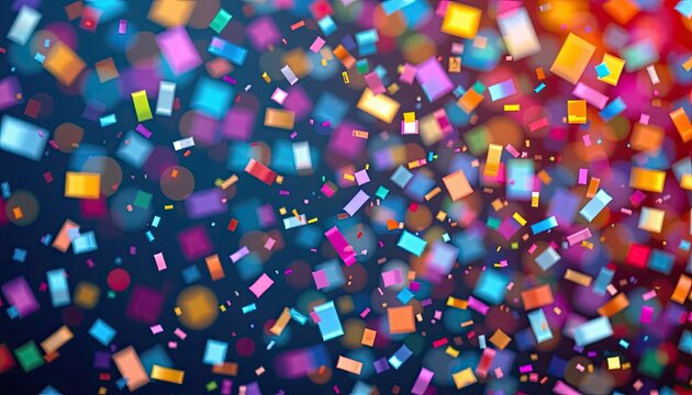 Colorful and Vibrant Confetti Explosion on Dark Background for Celebration and Festivity Themes