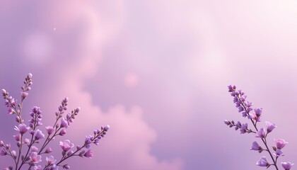 Obraz premium Delicate Purple Flowers Under Soft Dreamy Sky with Gentle Hues in a Serene Atmosphere