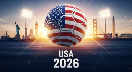 USA 2026 Celebrating Soccer with Iconic Landmarks and the American Flag - A Visual Tribute to the Global Game's Future in America