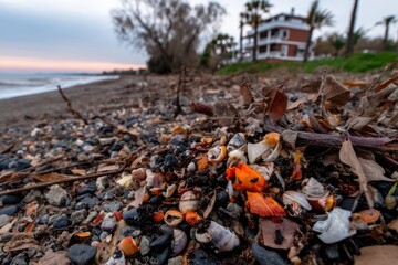 Obraz premium Beach debris with shells and leaves