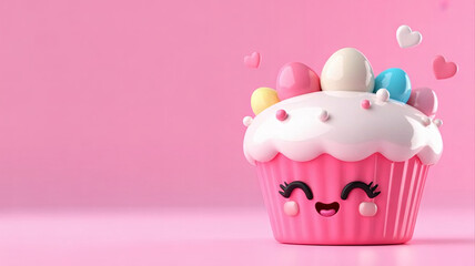 Adorable cupcake with pastel eggs and hearts adds sweet charm to any celebration or festive treat