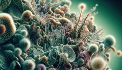 Obraz premium Mold fungi under microscope with intricate textures, generative ai illustration
