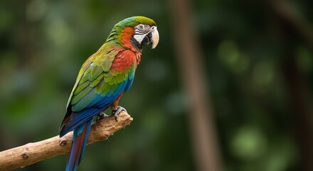 Fototapeta premium Colorful macaw parrot perched on branch