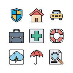 Insurance icons protect assets during unexpected events vector grid