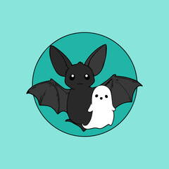 Spooky Bat and Ghost Vector Illustration