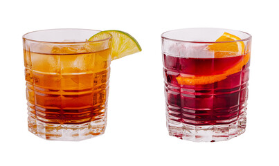 Colorful cocktails served with citrus garnishes in glasses