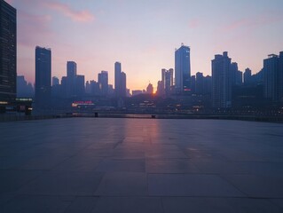 Obraz premium Empty plaza at dawn overlooking cityscape