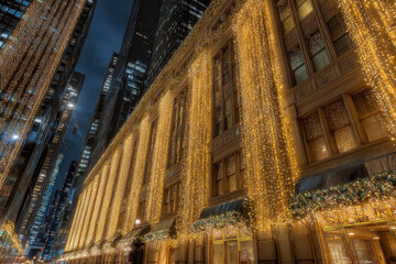 on magical christmas night in new york city skyscrapers are adorned with dazzling decorations