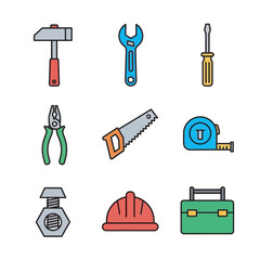 Fototapeta premium Assorted tools represent construction gear on a white background