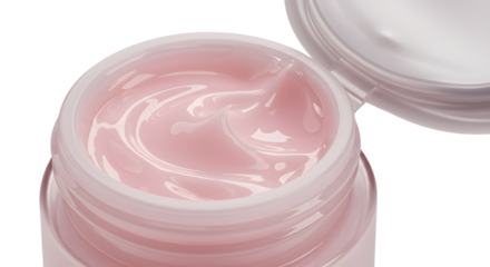 Open jar of pink moisturizing cream with smooth texture, ideal for skincare, beauty, and cosmetic use