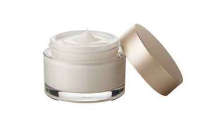 Open jar of white moisturizing cream isolated on white background, skincare product for beauty and hydration