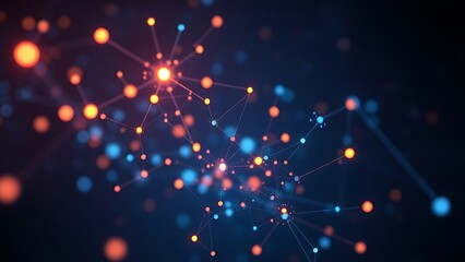 Abstract data visualization with glowing nodes in dark space, representing digital connectivity.