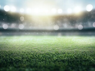 Naklejka premium Empty stadium field, vibrant green grass