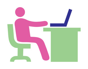 Person working at a desk with a laptop icon,Office workspace and freelancer symbol