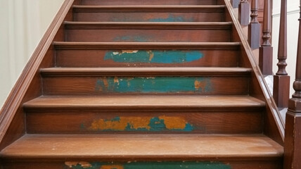 Vintage staircase steps with peeling paint offer a charming antique look perfect for restoration projects