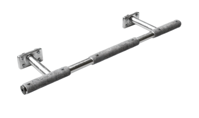 A long,  metal handrail with textured grip