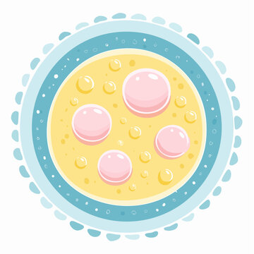 Vector illustration of early cellular division, resembling a morula or blastula embryo. Flat cartoon style with soft pastel hues, ideal for biology education or science concepts