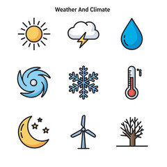 Weather icons depicting conditions in climate graphic