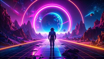 This visual is perfect for space exploration, future, or virtual reality themes.