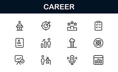 Outline career icon pack for modern professionals and businesses. Enhance apps, websites, and presentations with clean, versatile, and premium graphics.
