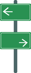 Directional arrow Signpost in metal pole white background 