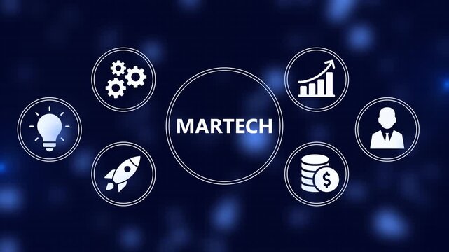 Digital marketing technology martech concepts represented by animated circular icons