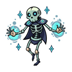 Mystical skeleton floating with glowing magical runes fantasy vector illustration for Halloween, occult art, gothic decor, digital design