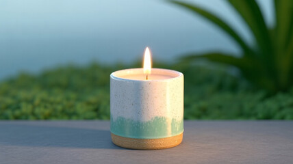 Glowing lit candle creating a calming ambiance with soft light and zen-like atmosphere