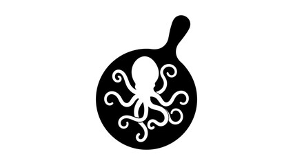 octopus symbol on a tray, black isolated silhouette