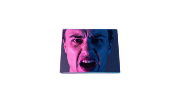 Angry Man with Pink and Blue Lighting.