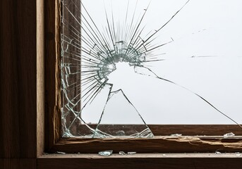 割れた窓ガラス クローズアップ写真  モノクロ調