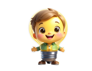 3D Cartoon Light Bulb with Sparkling Glow, Creative Idea Sticker