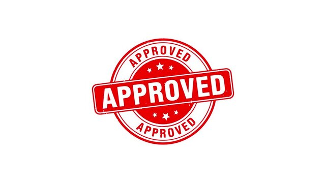 Red approved stamp animation on vibrant green or white background