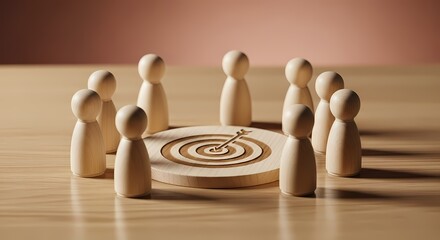 Teamwork Target Success Wooden Figures Business Concept