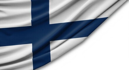Close-Up Fabric Texture of Finnish Flag – Finland Independence Day Background 
