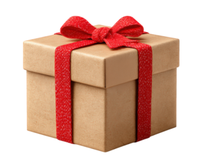 Gift box with red ribbon brown paper wrapping square shape festive decoration perfect for celebration surprise joyful mood isolated on transparency background