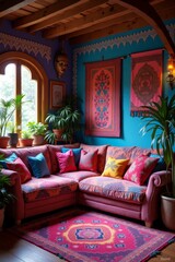 Vibrant Bohemian Living Room Corner sectional sofa