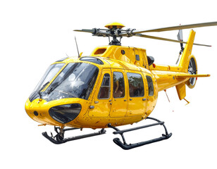 3D Render of a Yellow Toy Helicopter with Rotating Blades, Front Perspective, Isolated on Transparent Background
