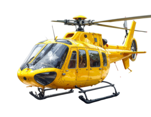 3D Render of a Yellow Toy Helicopter with Rotating Blades, Front Perspective, Isolated on Transparent Background