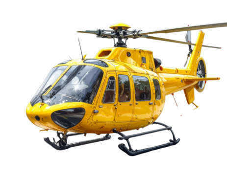 3D Render of a Yellow Toy Helicopter with Rotating Blades, Front Perspective, Isolated on Transparent Background - Powered by Adobe